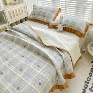 Стеганая простыня из 100% хлопковой саржи с тонкой кружевной отделкой3122 (13)