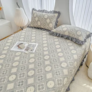 Стеганая простыня из 100% хлопковой саржи с тонкой кружевной отделкой3122 (5)