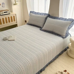 Стеганая простыня из 100% хлопковой саржи с тонкой кружевной отделкой3122 (9)