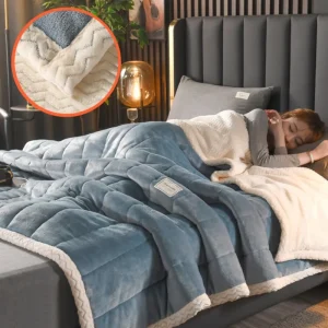 Трехслойное утолщенное стеганое одеяло из молочного флиса + двустороннее флисовое одеяло 2 (10)