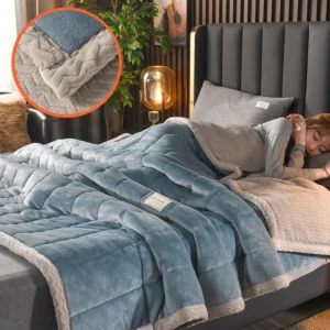 Трехслойное утолщенное стеганое одеяло из молочного флиса + двустороннее флисовое одеяло 2 (11)