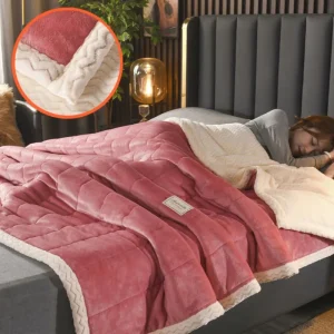 Трехслойное утолщенное стеганое одеяло из молочного флиса + двустороннее флисовое одеяло 2 (3)