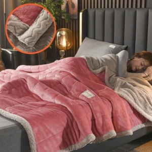Трехслойное утолщенное стеганое одеяло из молочного флиса + двустороннее флисовое одеяло 2 (4)