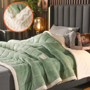 Трехслойное утолщенное стеганое одеяло из молочного флиса + двустороннее флисовое одеяло 2 (7)