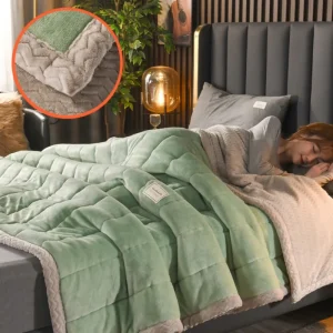 Трехслойное утолщенное стеганое одеяло из молочного флиса + двустороннее флисовое одеяло 2 (8)