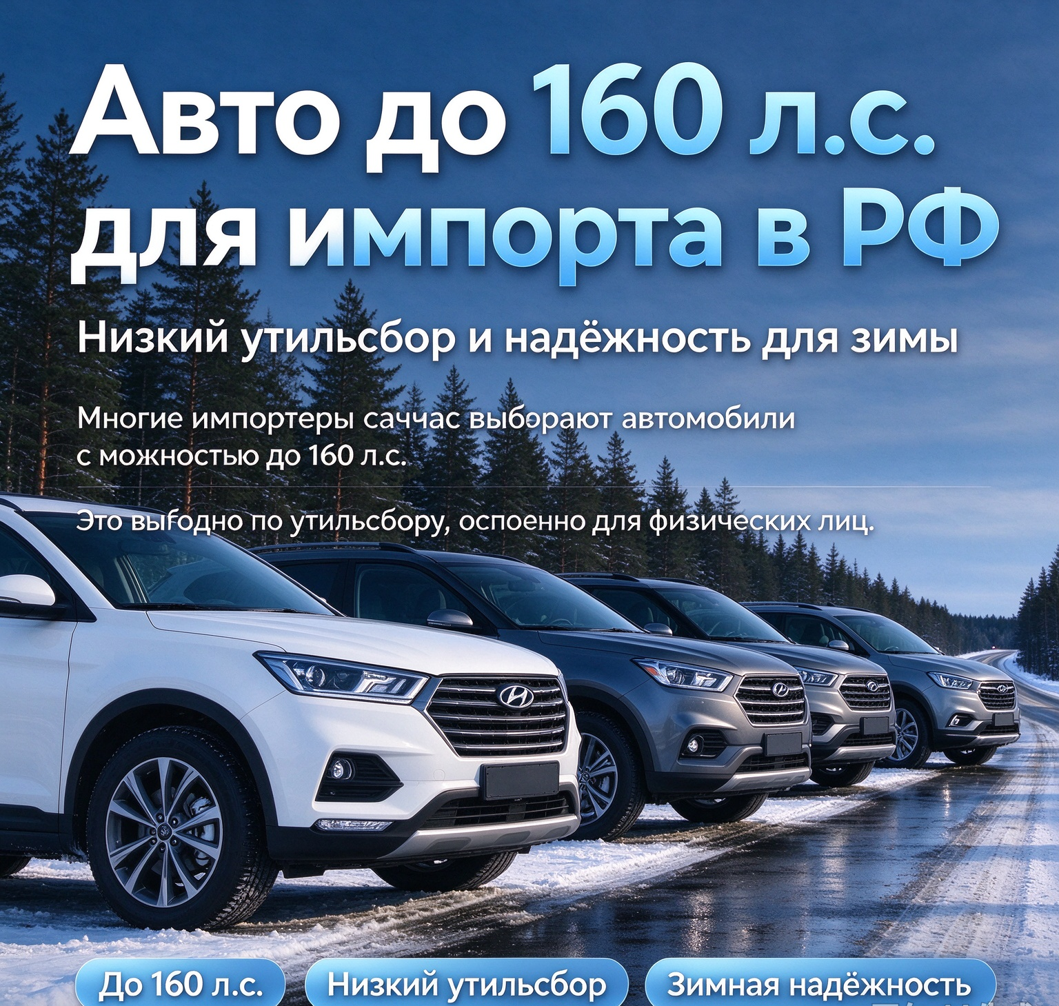 Авто до 160 л.с. для импорта в РФ: низкий утильсбор и надежность для зимы
