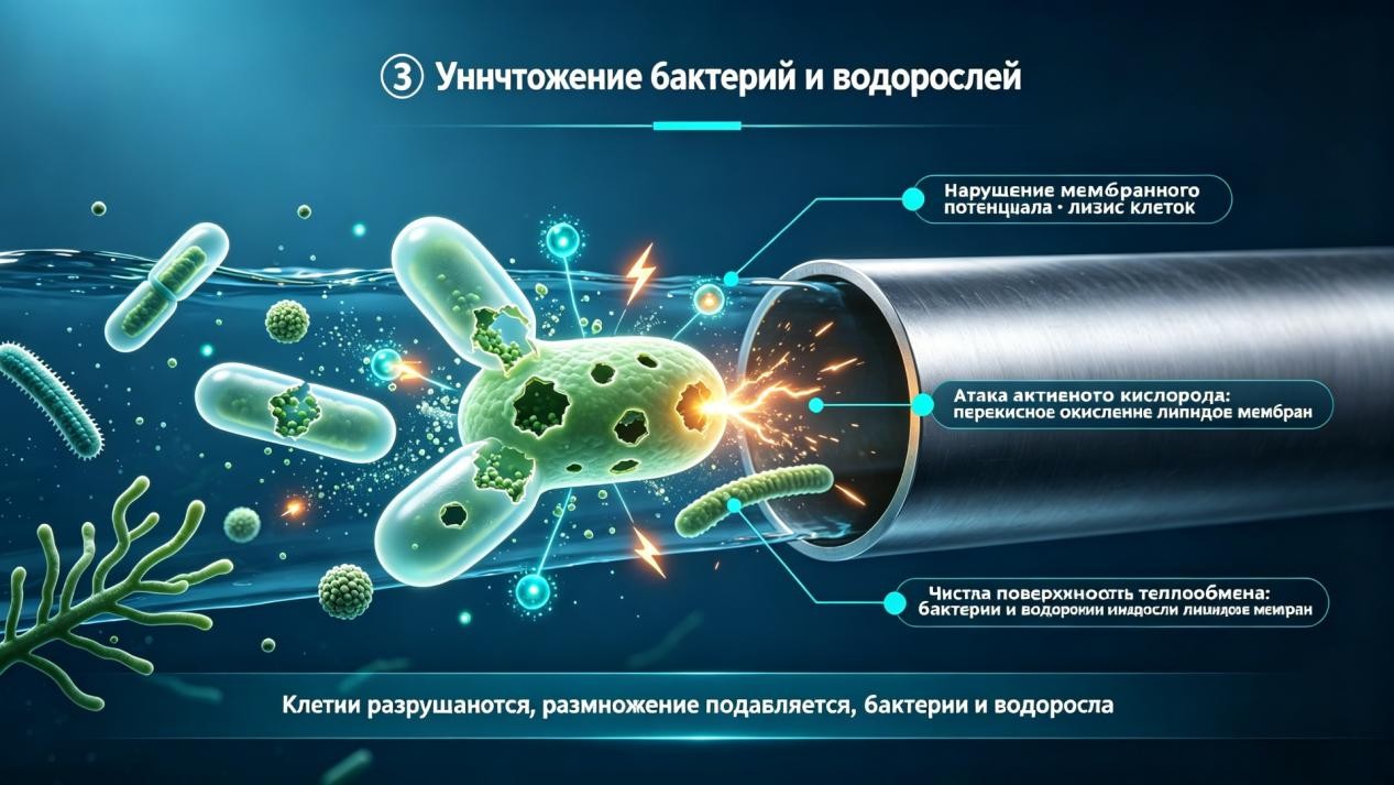 Стерилизует и уничтожает водоросли (подавляетнарушает жизнедеятельность организма) 916 (2)