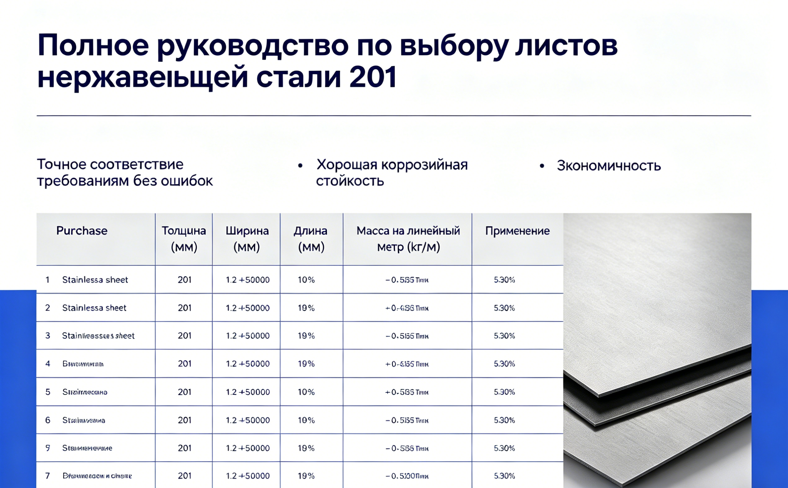 Полное руководство по выбору листов нержавеющей стали 201 | С таблицей для покупки, точное соответствие требованиям без ошибок