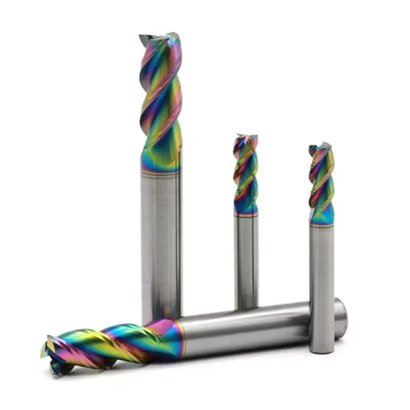 Концевая фреза с DLC-покрытием для алюминия, 35° угол наклона винтовой канавки, радужное покрытие, поддержка OEM/ODM