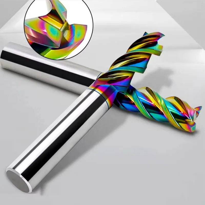 Концевая фреза с DLC-покрытием для алюминия, 35° угол наклона винтовой канавки, радужное покрытие, поддержка OEM/ODM