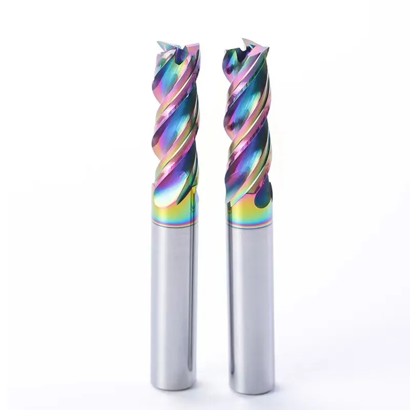 Концевая фреза с DLC-покрытием для алюминия, 35° угол наклона винтовой канавки, радужное покрытие, поддержка OEM/ODM