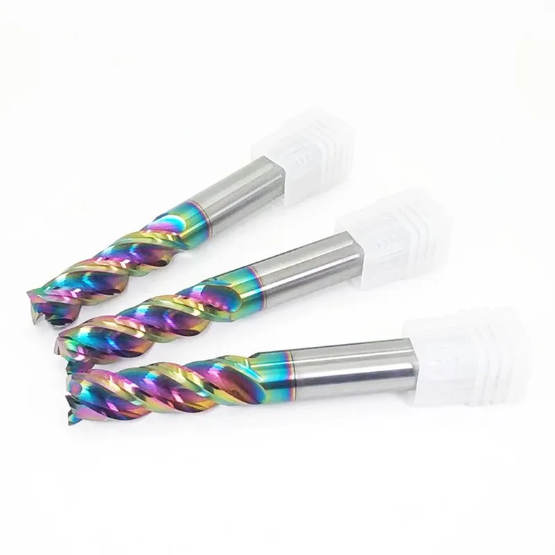 Концевая фреза с DLC-покрытием для алюминия, 35° угол наклона винтовой канавки, радужное покрытие, поддержка OEM/ODM