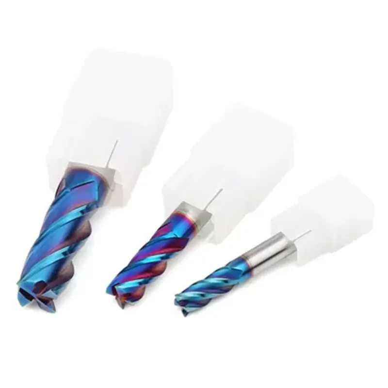 Высокостабильная 4-зубая концевая фреза HRC65 с синим нанопокрытием и радиусным углом для резки высокотвердой стали