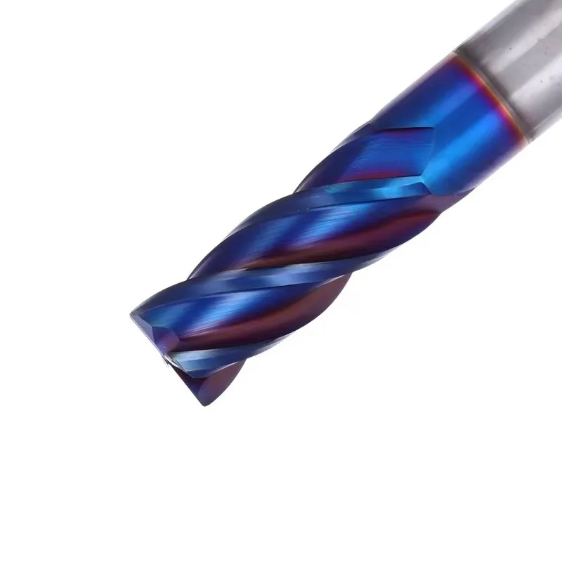 Твердосплавная концевая фреза с голубым нано-покрытием, 4-зубая, с плоской головкой, HRC65, для обработки твердой стали на фрезерных станках карбида вольфрама