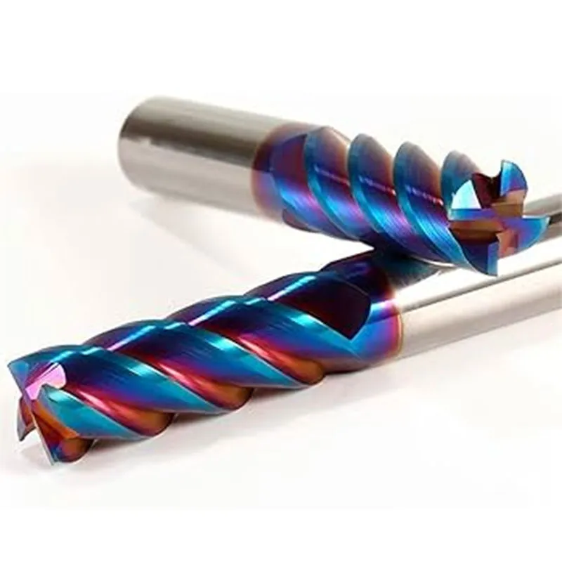 Твердосплавная концевая фреза с голубым нано-покрытием, 4-зубая, с плоской головкой, HRC65, для обработки твердой стали на фрезерных станках карбида вольфрама