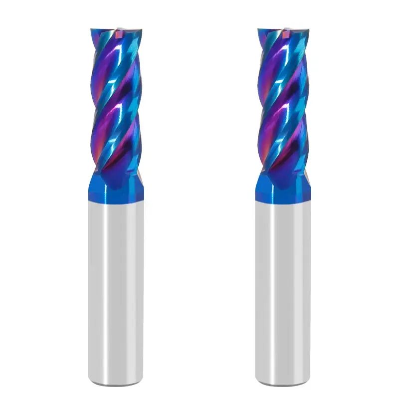Твердосплавная концевая фреза с голубым нано-покрытием, 4-зубая, с плоской головкой, HRC65, для обработки твердой стали на фрезерных станках карбида вольфрама