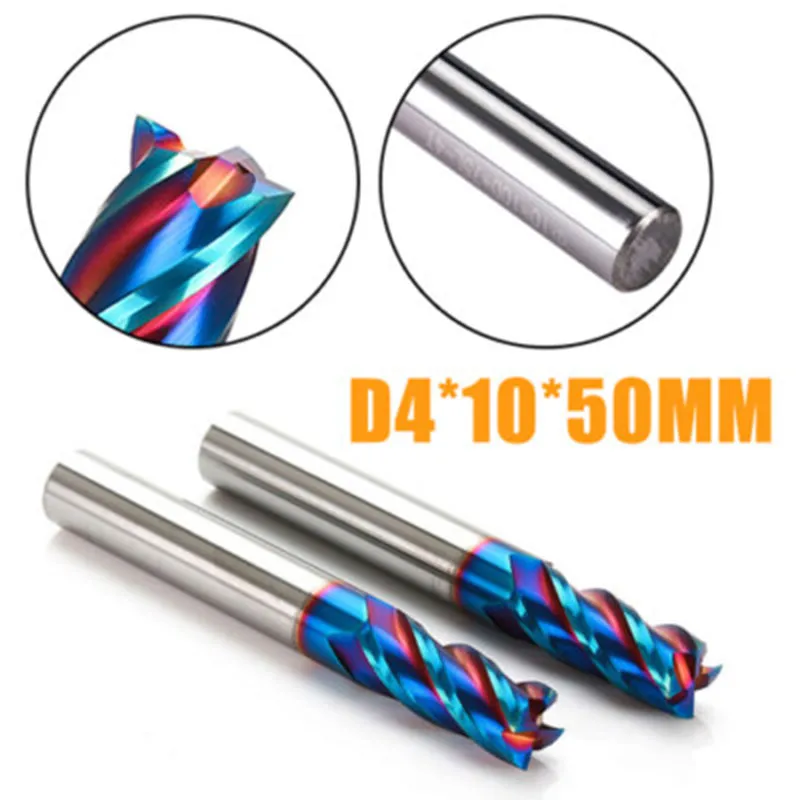 Твердосплавная концевая фреза с голубым нано-покрытием, 4-зубая, с плоской головкой, HRC65, для обработки твердой стали на фрезерных станках карбида вольфрама