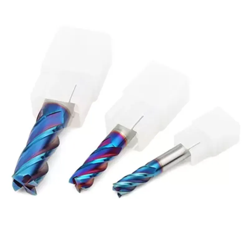 Твердосплавная концевая фреза с голубым нано-покрытием, 4-зубая, с плоской головкой, HRC65, для обработки твердой стали на фрезерных станках карбида вольфрама