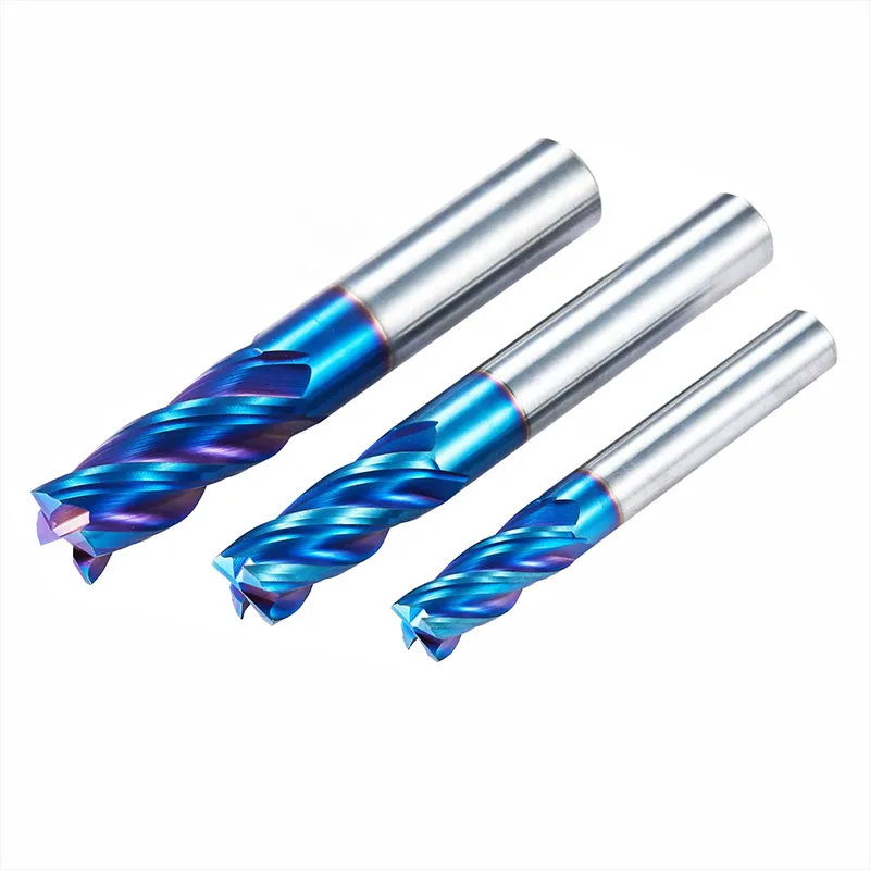 Твердосплавная концевая фреза с голубым нано-покрытием, 4-зубая, с плоской головкой, HRC65, для обработки твердой стали на фрезерных станках карбида вольфрама