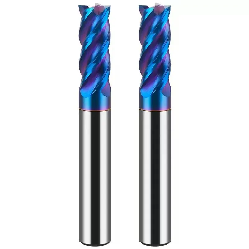 Твердосплавная концевая фреза с голубым нано-покрытием, 4-зубая, с плоской головкой, HRC65, для обработки твердой стали на фрезерных станках карбида вольфрама