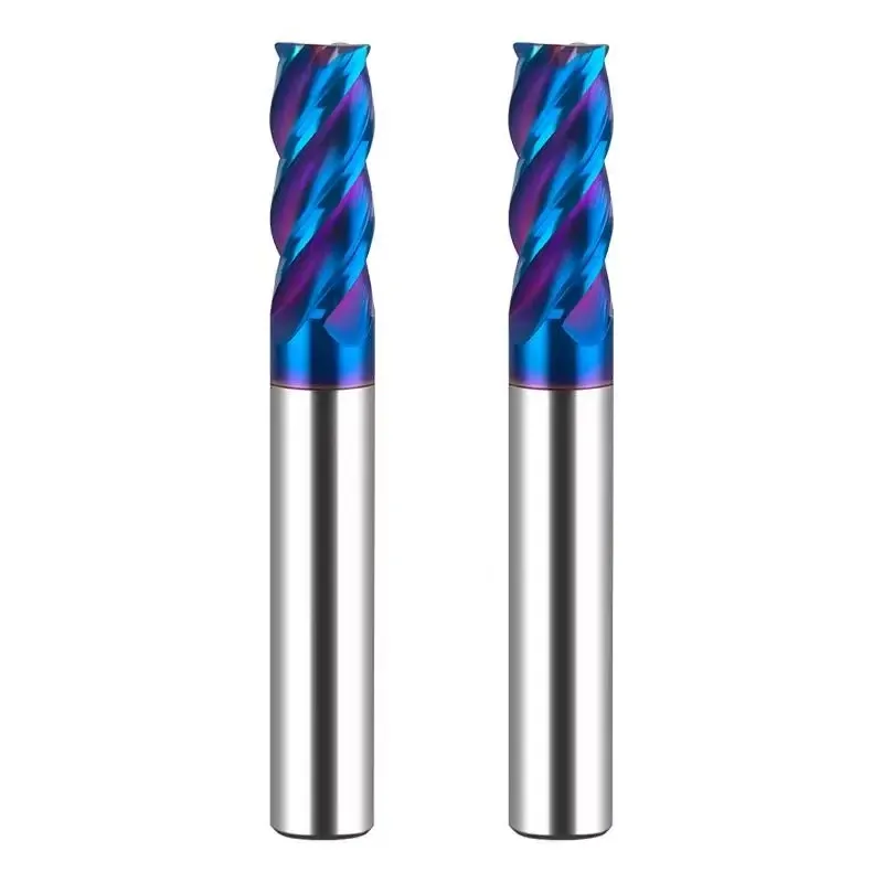 Твердосплавная концевая фреза с голубым нано-покрытием, 4-зубая, с плоской головкой, HRC65, для обработки твердой стали на фрезерных станках карбида вольфрама