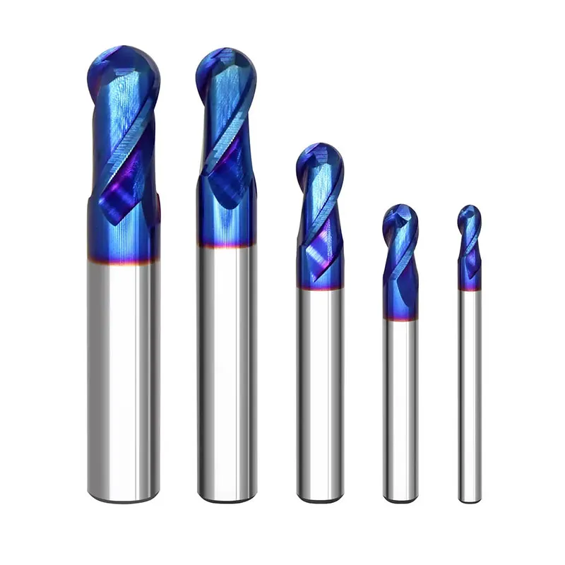 Высокопроизводительная твердосплавная шаровая концевая фреза HRC65 2F с синим нанопокрытием для металлообработки на станках с ЧПУ