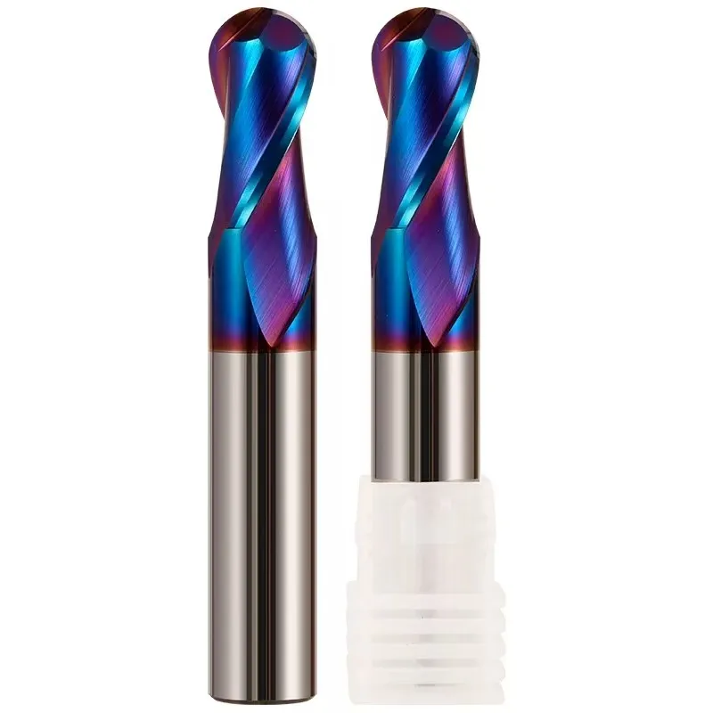 Высокопроизводительная твердосплавная шаровая концевая фреза HRC65 2F с синим нанопокрытием для металлообработки на станках с ЧПУ