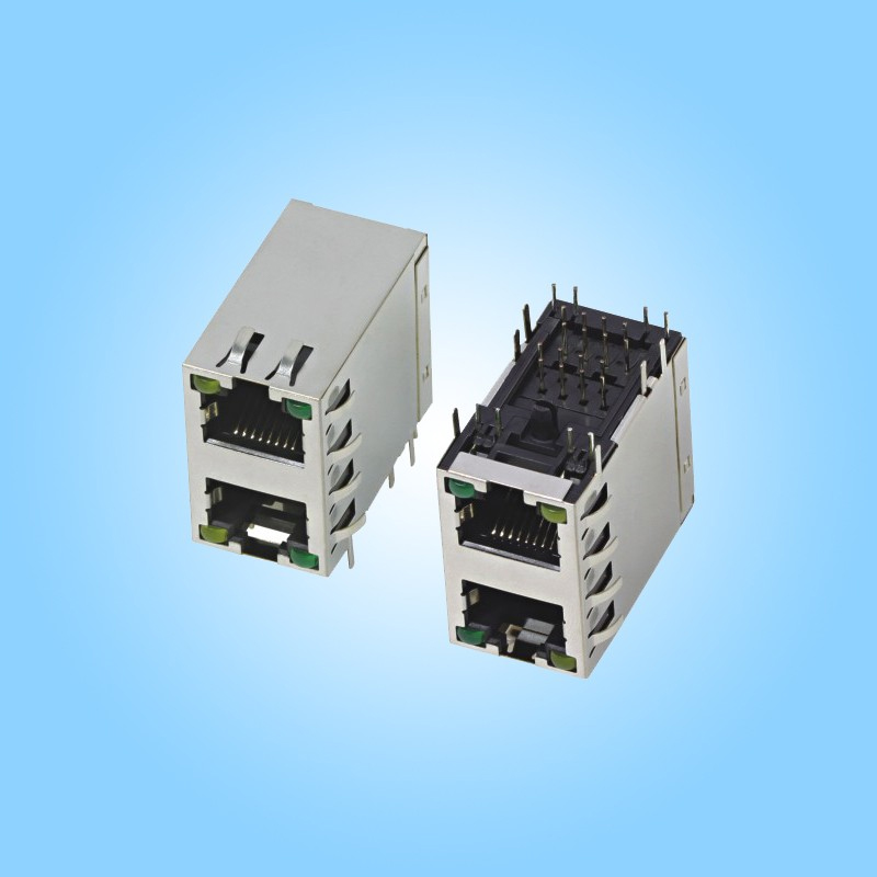 2×1 Пустой RJ45, с экранирующим кожухом, с индикацией, пайка волной в отверстия