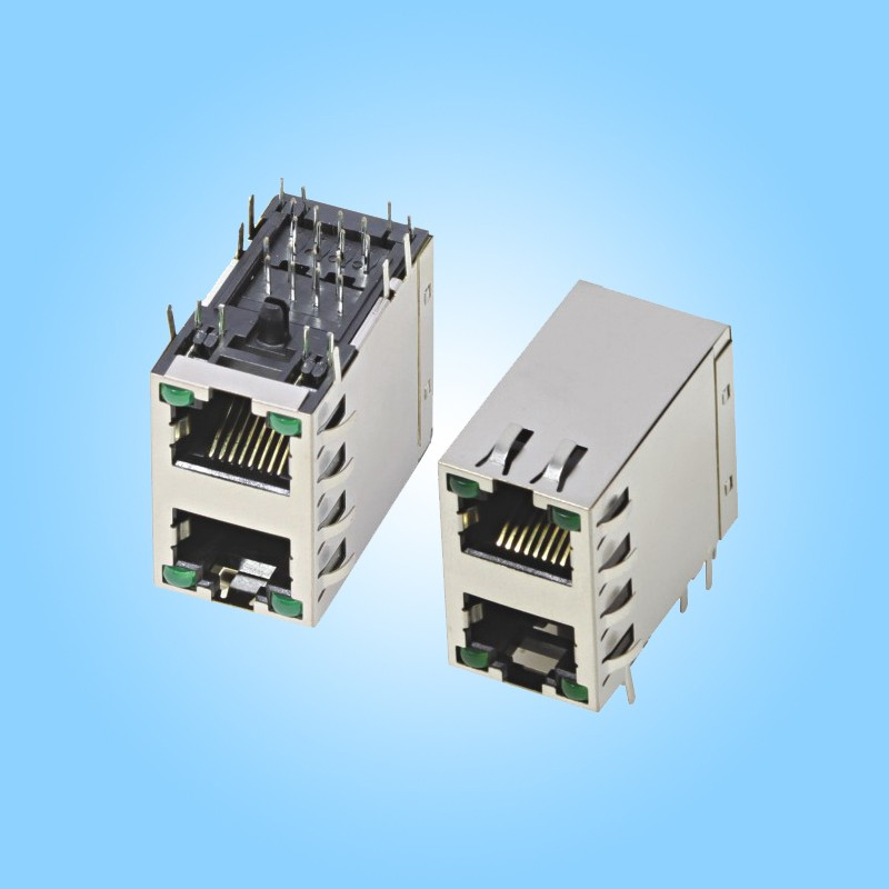 2×1 Пустой RJ45, с экранирующим кожухом, с индикацией, пайка волной в отверстия