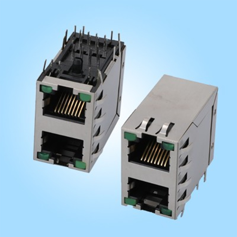 2×1 Пустой RJ45, с экранирующим кожухом, с индикацией, пайка волной в отверстия