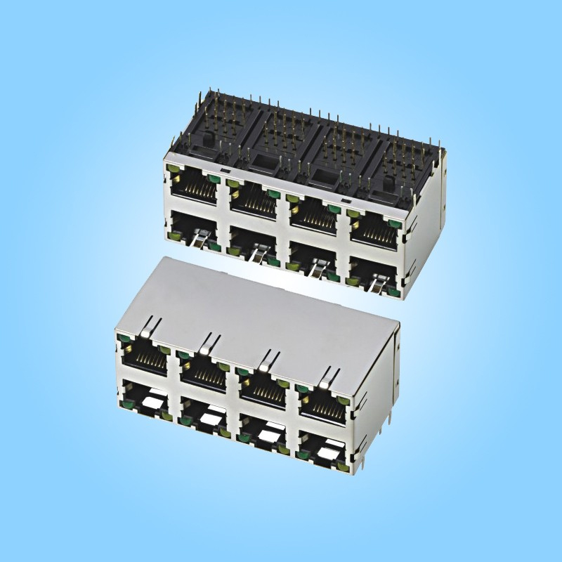 2×4 Пустой RJ45, с экранирующим кожухом, с индикацией, пайка волной в отверстия