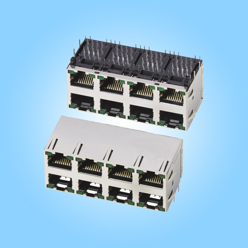 2×4 Пустой RJ45, с экранирующим кожухом, с индикацией, пайка волной в отверстия