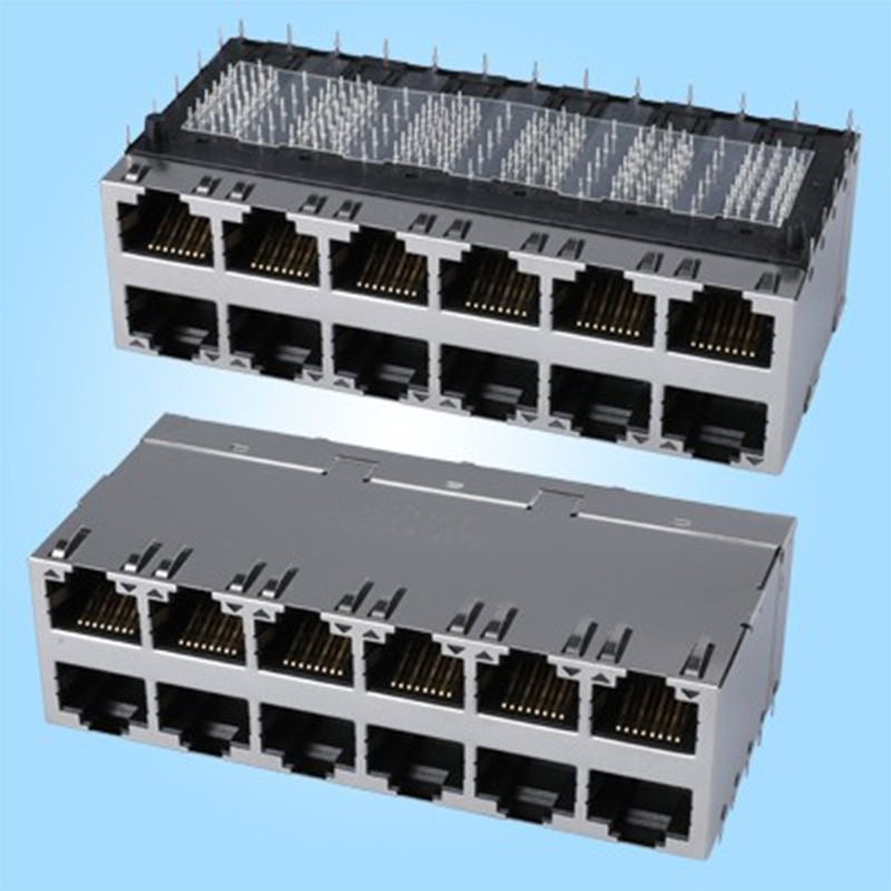 2×6 Интегрированный RJ45, с пресс-фит монтажом, 10G, со световодом и EMI-пружинными контактами