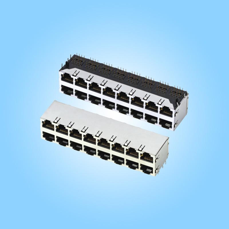 2×8 Пустой RJ45, с экранирующим кожухом, без индикации, пайка волной в отверстия