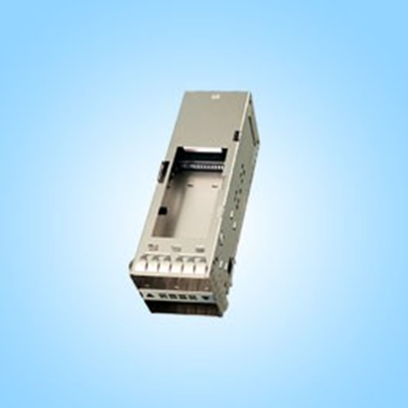 QSFP28 Кейдж в сборе с интегрированным коннектором, с верхним отверстием, скорость 28 Гбит/с, 2×1, с пресс-фит монтажом, со световодом