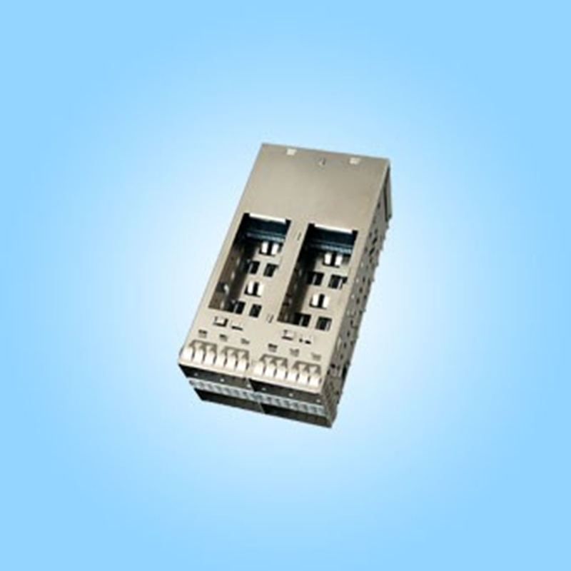 QSFP28 Кейдж в сборе с интегрированным коннектором, с верхним отверстием, скорость 28 Гбит/с, 2×2, с пресс-фит монтажом, со встроенным радиатором