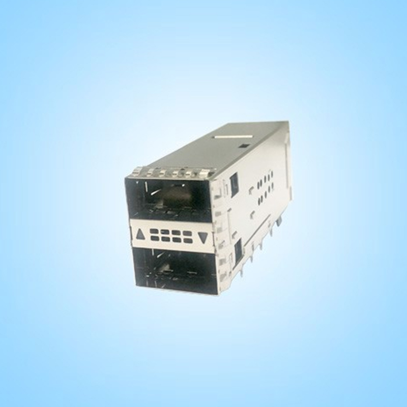 QSFP28 Кейдж в сборе с интегрированным коннектором, скорость 28 Гбитс, 2×1, с пресс-фит монтажом, со световодом