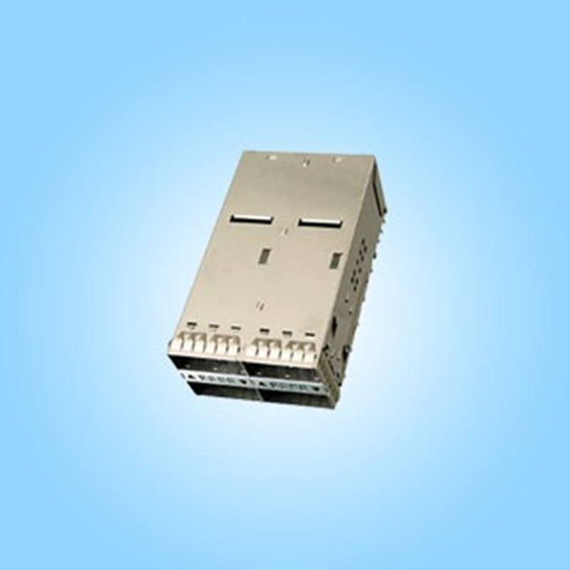 QSFP28 Кейдж в сборе с интегрированным коннектором, скорость 28 Гбит/с, 2×2, с пресс-фит монтажом, со световодом