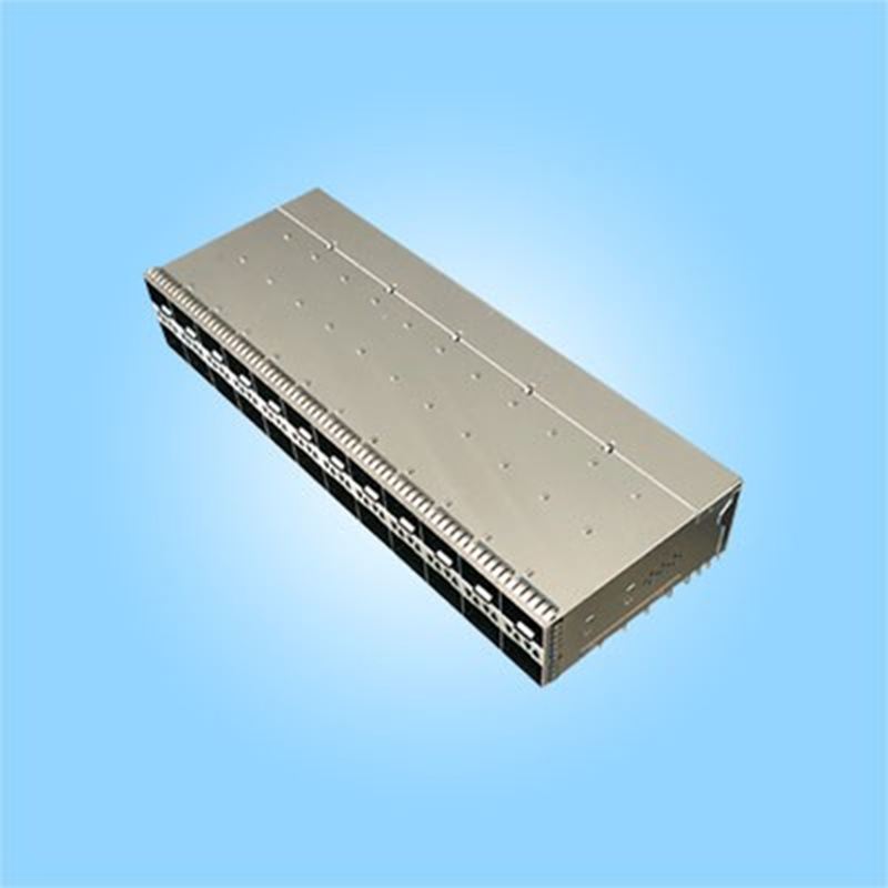 SFP28 Кейдж в сборе с интегрированным коннектором, скорость 28 Гбит/с, 2×12, стековый, с пресс-фит монтажом, со световодом