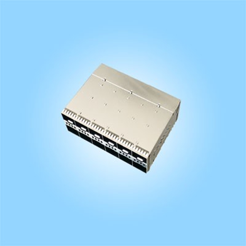SFP28 Кейдж в сборе с интегрированным коннектором, скорость 28 Гбит/с, 2×6, стековый, с пресс-фит монтажом