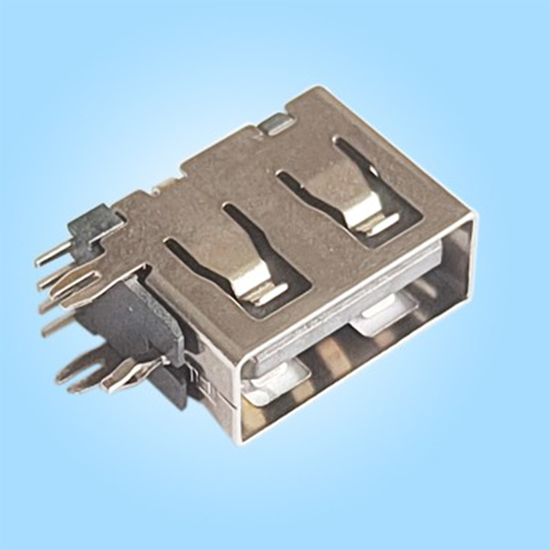 Однопортовый, боковой вертикальный, короткий корпус, USB2.0, экранирующий корпус из SPCC, чёрный пластиковый корпус, пайка волной в отверстия