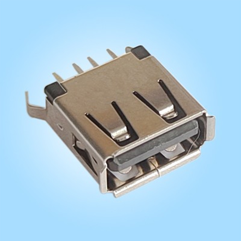 Однопортовый, вертикальный, USB2.0, экранирующий корпус из SPCC, чёрный пластиковый корпус, пайка волной в отверстия
