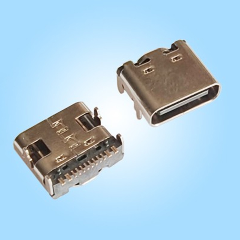 Однопортовый, горизонтальный, 16PIN, Type-C, корпус из нержавеющей стали, чёрный пластиковый корпус, для поверхностного монтажа, пайка оплавлением