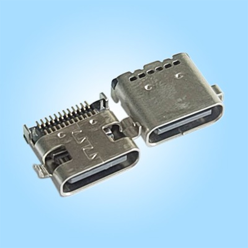 Однопортовый, горизонтальный, 24PIN, Type-C, корпус из нержавеющей стали, чёрный пластиковый корпус, для поверхностного монтажа, пайка оплавлением