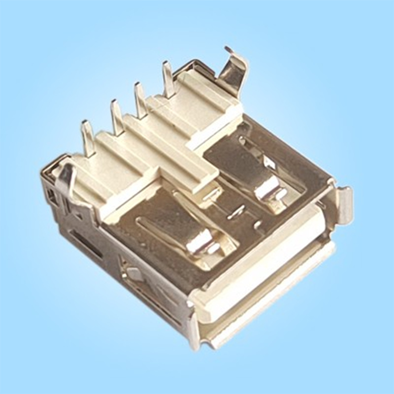 Однопортовый, горизонтальный, USB2.0, медный экранирующий корпус, белый пластиковый корпус, пайка волной в отверстия