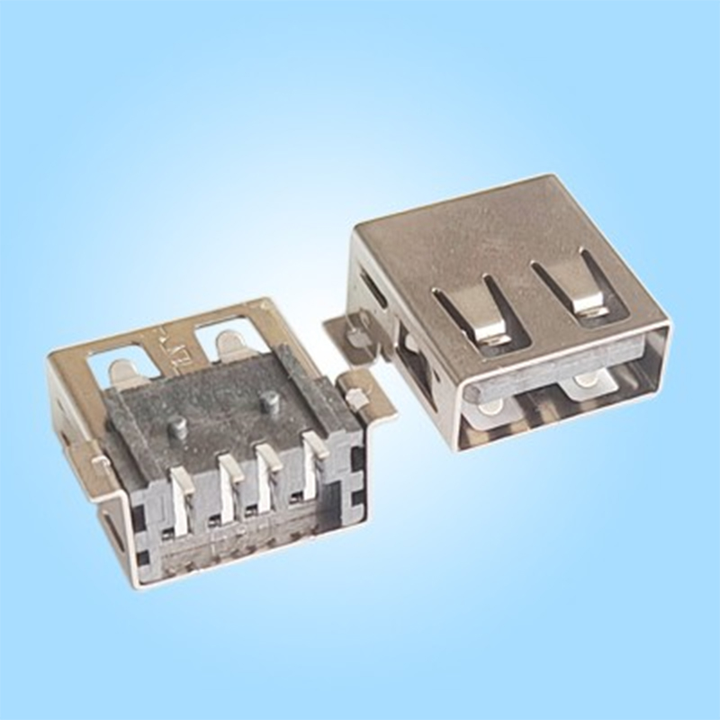 Однопортовый, горизонтальный, USB2.0, экранирующий корпус из SPCC, чёрный пластиковый корпус, для поверхностного монтажа, пайка оплавлением