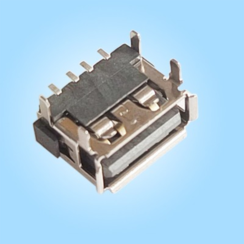 Однопортовый, горизонтальный, короткий корпус, USB2.0, экранирующий корпус из SPCC, чёрный пластиковый корпус, для поверхностного монтажа, пайка оплавлением