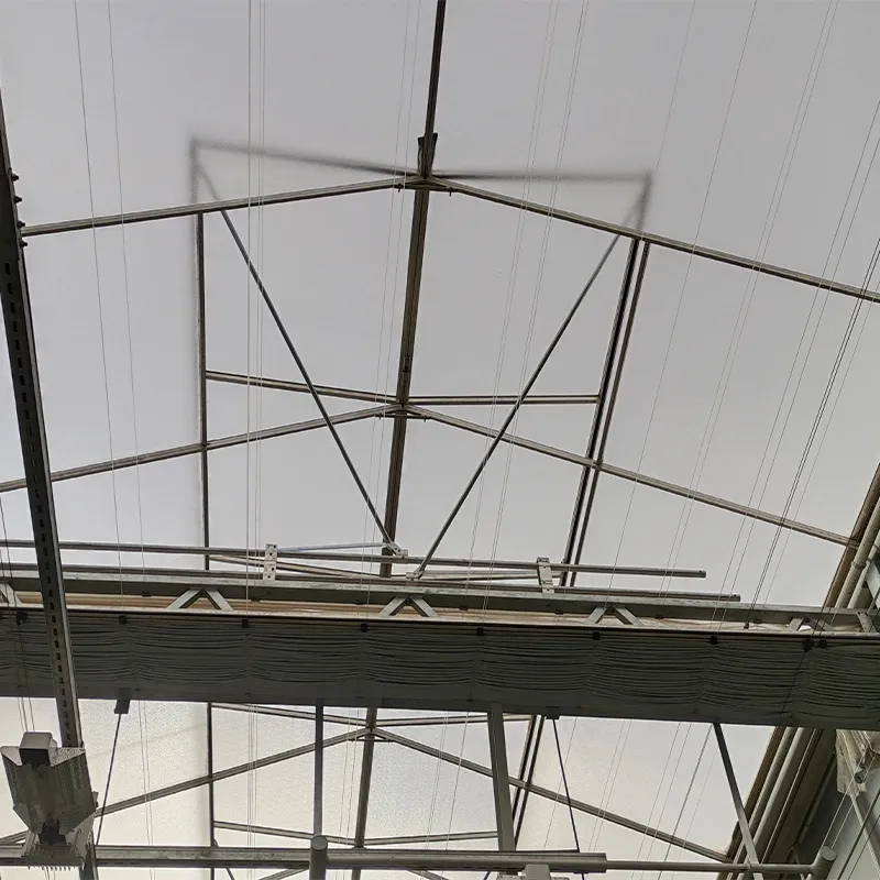 Стеклянная теплица с непрерывным продольным открыванием окон, выполненным по принципу крыльев бабочки