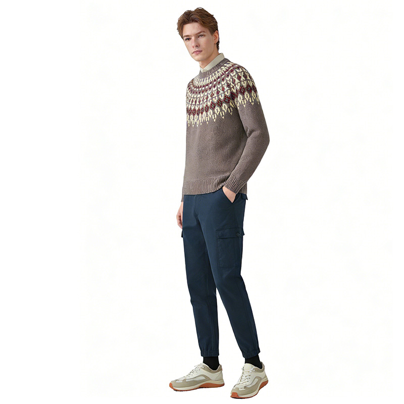 Вязаный свитер с круглым вырезом и жаккардовым узором Fair Isle, в стиле ретро-кэжуал.