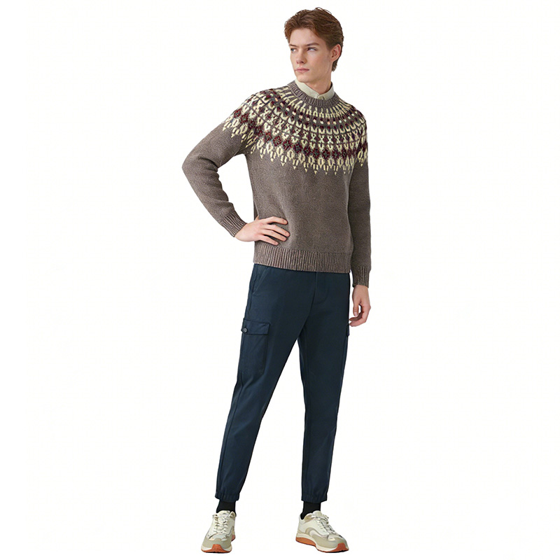 Вязаный свитер с круглым вырезом и жаккардовым узором Fair Isle, в стиле ретро-кэжуал.